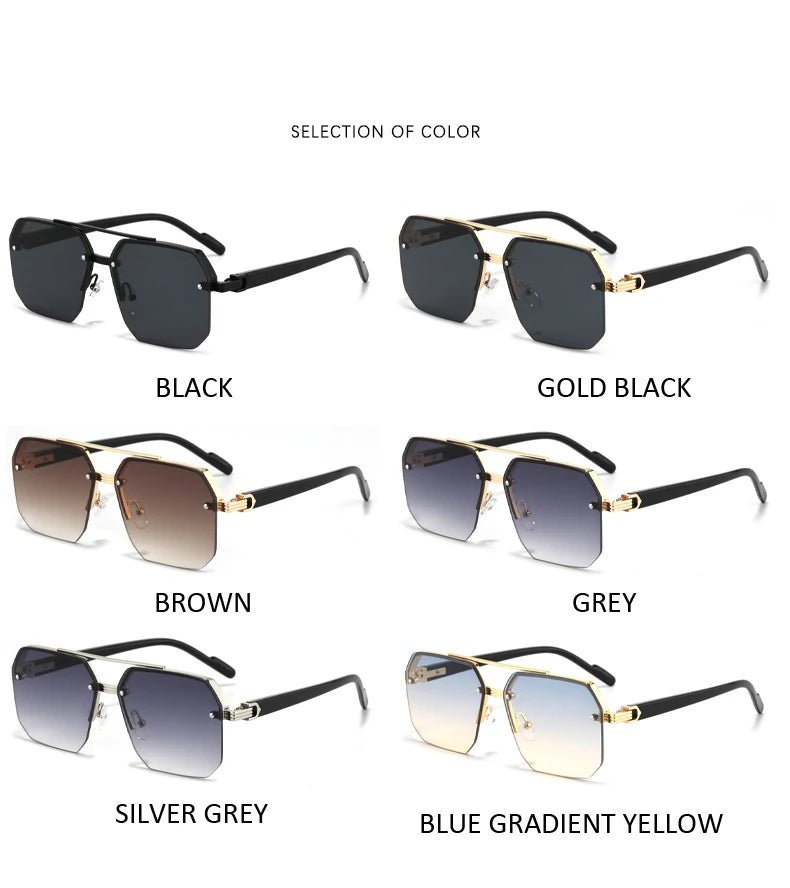 Oversize Retro Double Bridges Polygon Square Metal Men Sunglasses Fashion Gradient Shades UV400 Trending Women Sun Glasses