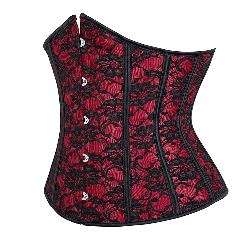 Underbust Corset Lace Floral Red Waist Trainer Cincher Gothic Women Slimming Belt Bustier Corselet