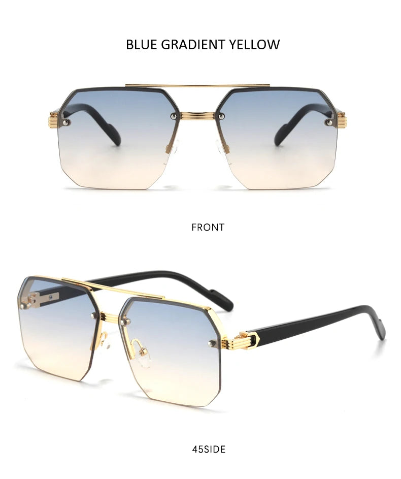 Oversize Retro Double Bridges Polygon Square Metal Men Sunglasses Fashion Gradient Shades UV400 Trending Women Sun Glasses