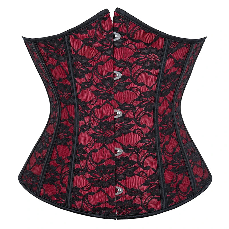 Underbust Corset Lace Floral Red Waist Trainer Cincher Gothic Women Slimming Belt Bustier Corselet