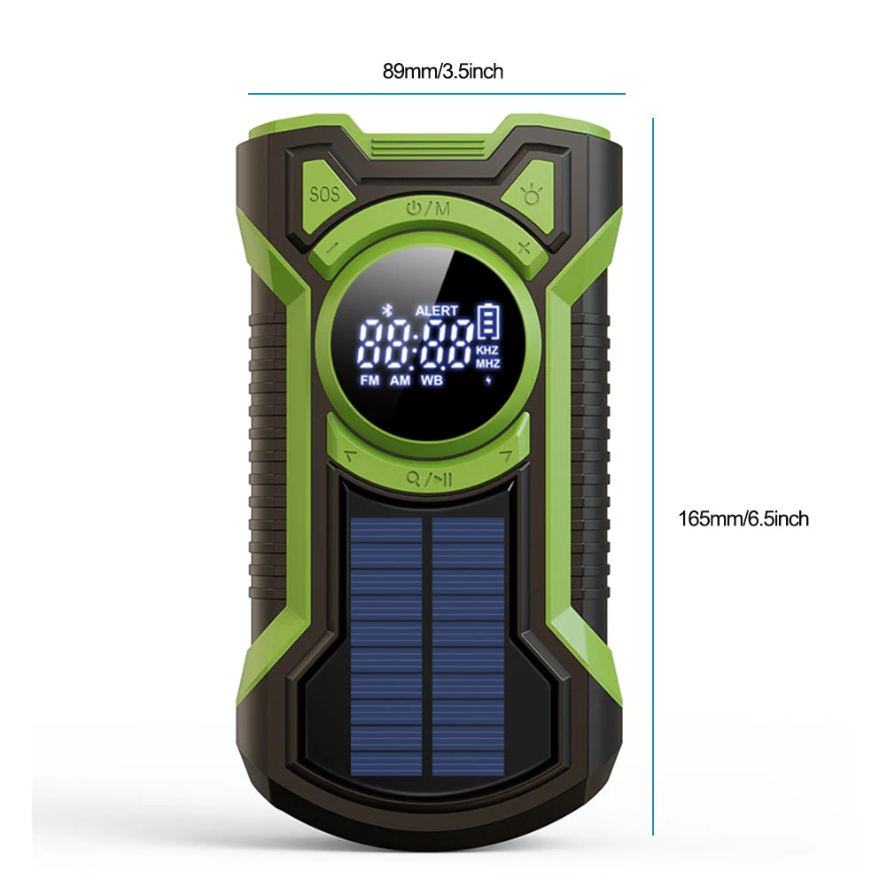 5000mAh Emergency Radio Hand Crank Solar FM AM WB NOAA Weather Radio with LED Flashlight BT 5.3 Speaker Power Bank Phone Charger