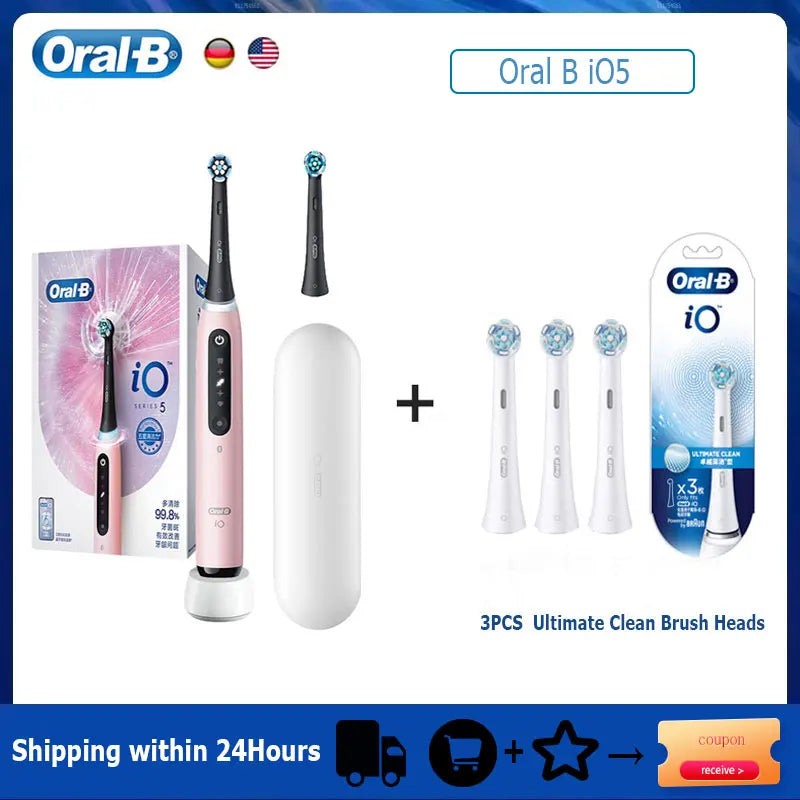 Oral B iO5 Smart Electric Toothbrush Rechargeable Bluetooth 5 Mode with Brush Head Travel Box for Adult Deep Clean Gum Care