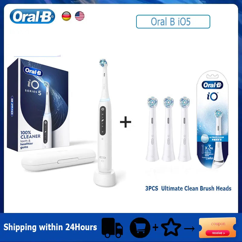 Oral B iO5 Smart Electric Toothbrush Rechargeable Bluetooth 5 Mode with Brush Head Travel Box for Adult Deep Clean Gum Care