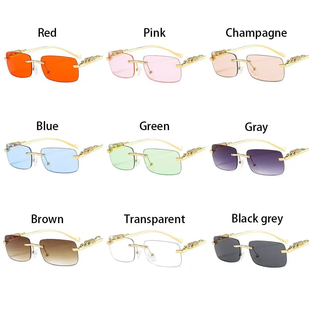 Square Rimless Sunglasses Women Men Cut Edge Golden Leopard Small Frame Sun Glasses Designer Retro Shade Eyewear UV400 oculos